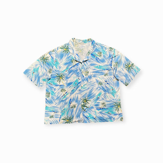 80s Sommer Hawaii Hemd Blau/Weiß M