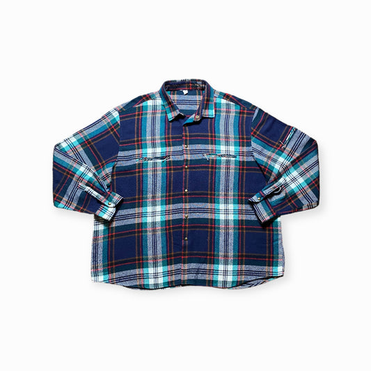 90s Hemd Flanell Kariert Blau/Bunt XL