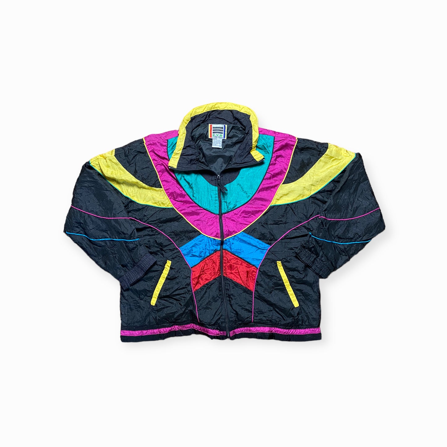 80s EVR Trainingsjacke Nylon Schwarz/Bunt M