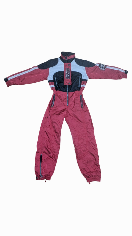 90s Silvy Winter Skianzug Nylon Rot/Schwarz L