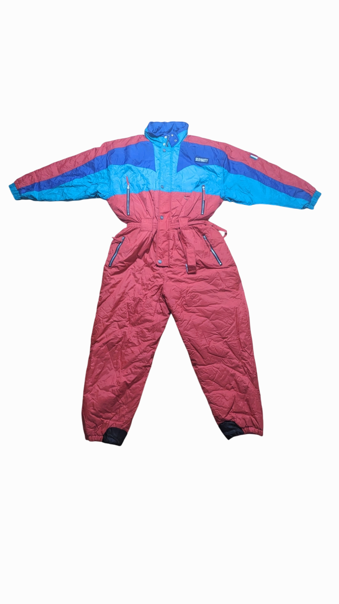 90s Ski Dynasty Winter Skianzug Nylon Rot/Grün XXL