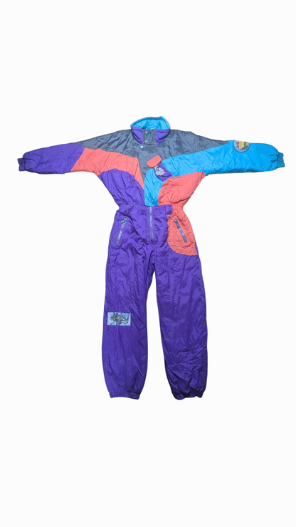 90s Snow Bird Winter Skianzug Lila/Türkis M